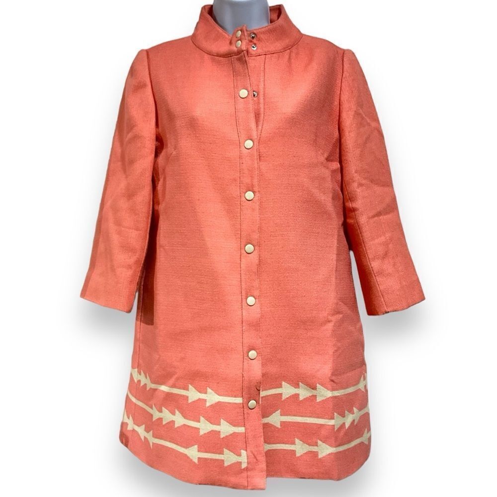 Anthropologie Lauren Moffatt Peachy Pink Arrow Coat Wool Blend Size Medium